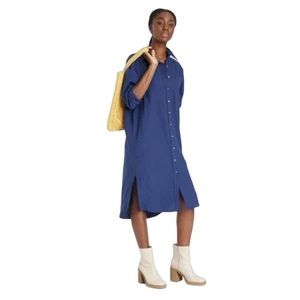 NWT Women’s Long Sleeve Button Down Shirtdress - Universal Thread Navy Blue XS